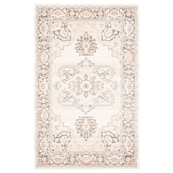 ECARPET Myra 5 x 8-ft Ivory/Beige/Grey/Pink Polypropylene Traditional Medallion Pattern Area Rug