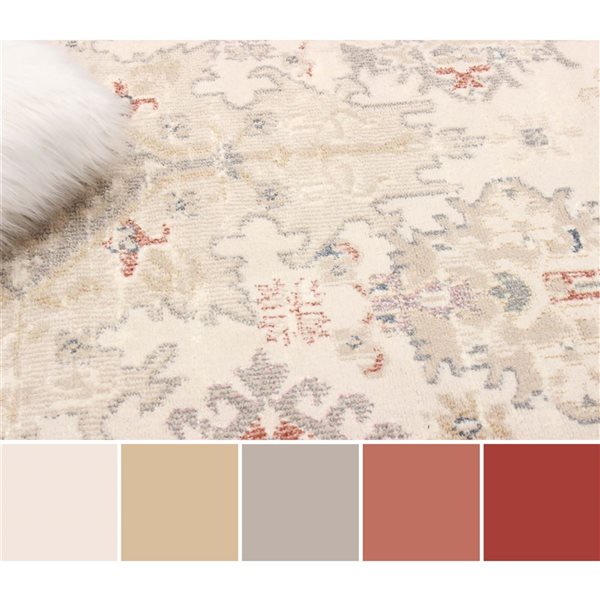 ECARPET Rococo 8 x 10-ft Ivory/Beige Polyester Traditional Indoor Medallion Pattern Area Rug