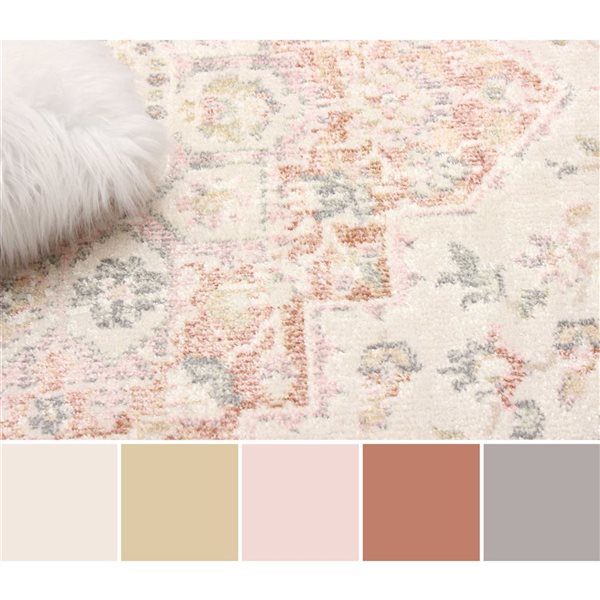 ECARPET Bijara 5 x 8-ft Beige/Copper/Pink Polyester Traditional Indoor Medallion Pattern Area Rug