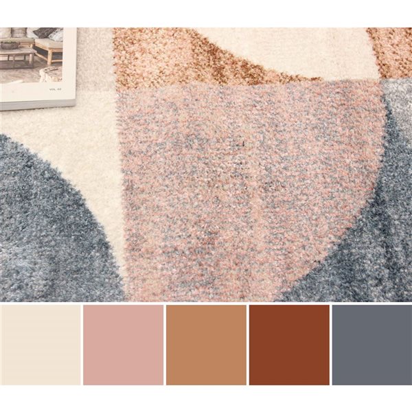 ECARPET Bennett 5 x 8-ft Ivory/Pink/Grey Polyester Contemporary/Modern Indoor Geometric Pattern Area Rug