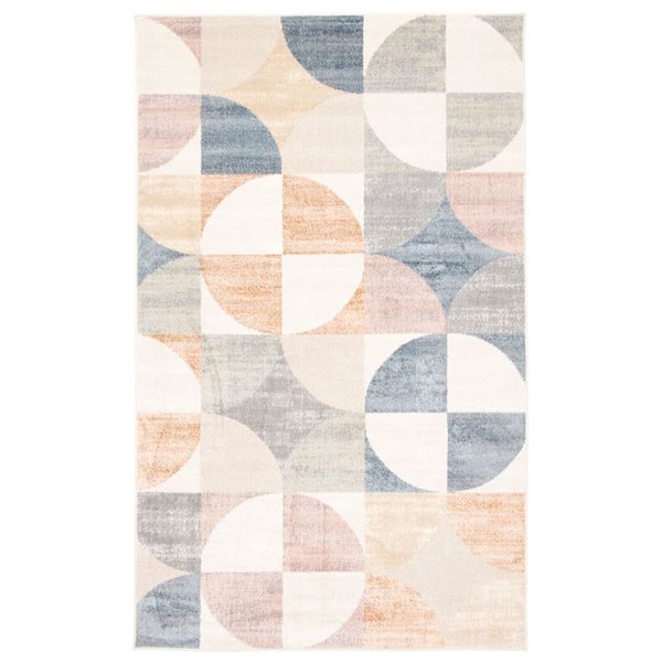 ECARPET Bennett 5 x 8-ft Ivory/Pink/Grey Polyester Contemporary/Modern Indoor Geometric Pattern Area Rug