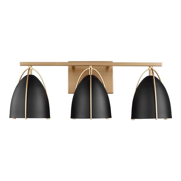 Generation Lighting Norman 24-in W Satin Brass/Black Metal 3-Light Modern Vanity Light