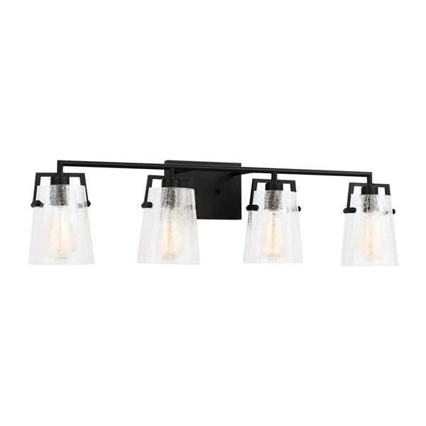 Generation Lighting Crofton 33-in W Black Metal 4-Light Modern Vanity Light w/ Crackle Glass