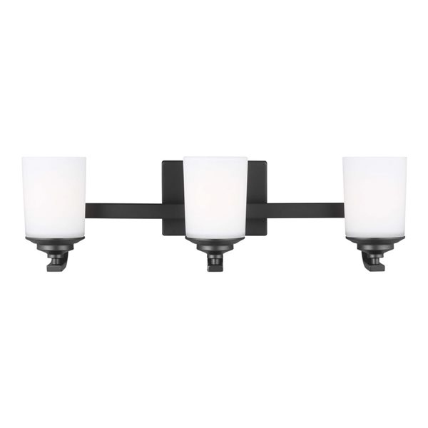 Generation Lighting Kemal 24-in W Black Metal 3-Light Transitional Vanity Light w/ White Etched Glass