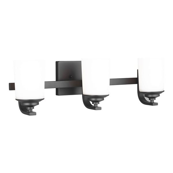 Generation Lighting Kemal 24-in W Black Metal 3-Light Transitional Vanity Light w/ White Etched Glass