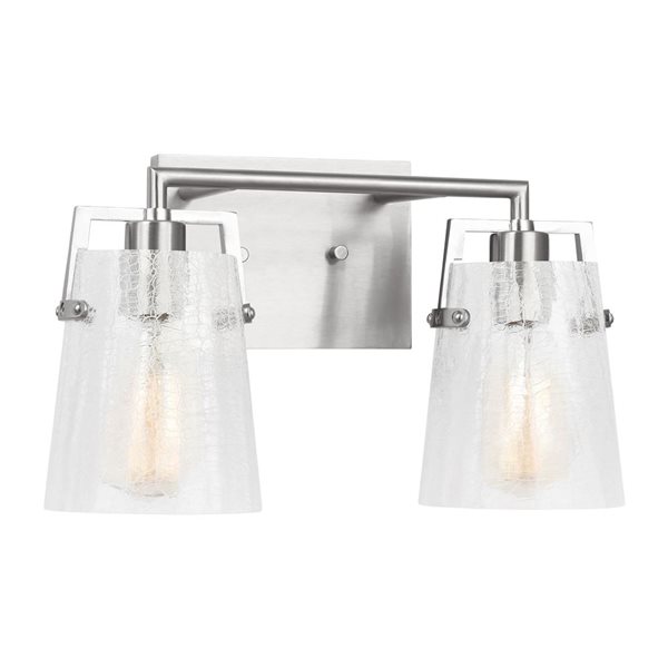 Generation Lighting Crofton 15-in W Brushed Nickel Metal 2-Light Modern Vanity Light w/ Crackle Glass