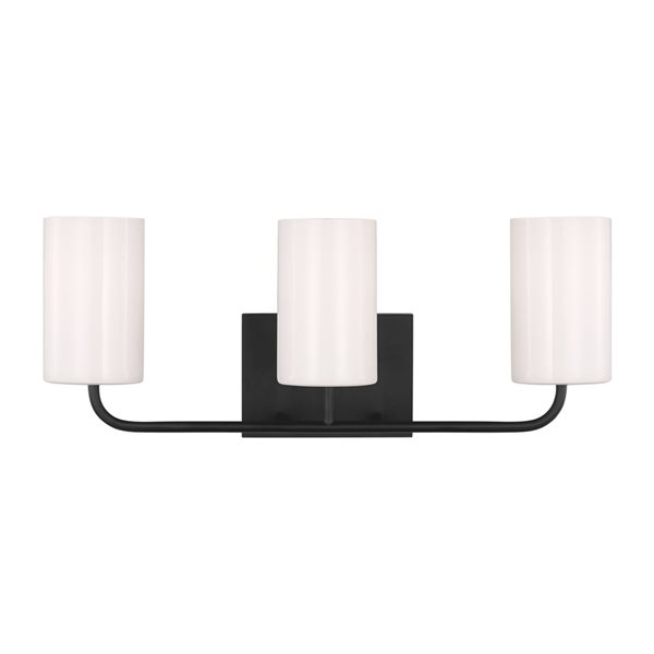 Generation Lighting Rhett Large Steel Frame 3-Light White Glass Cylinder Shade Vanity Light - Black