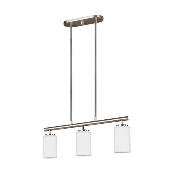 Generation Lighting Oslo Opal Glass Drum Shade Three Light Island Pendant Light - Brushed Nickel