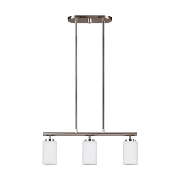 Generation Lighting Oslo Opal Glass Drum Shade Three Light Island Pendant Light - Brushed Nickel