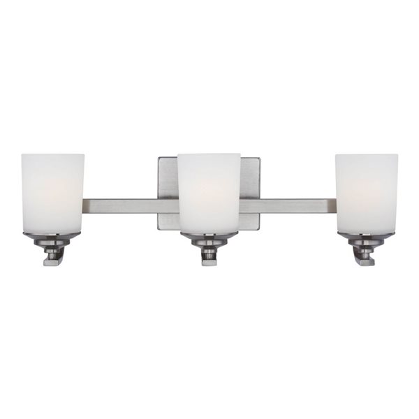Generation Lighting Kemal Steel Frame 3-Light Etched Glass Shade Bath Vanity Wall Light - Nickel