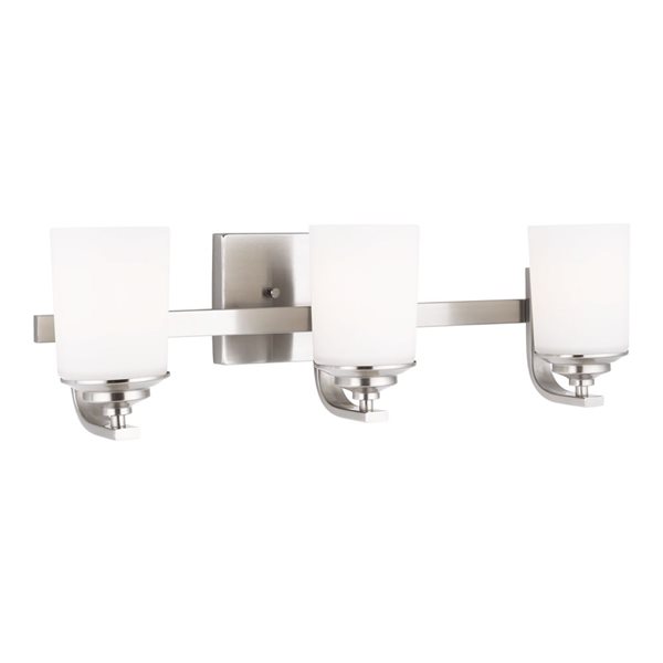 Generation Lighting Kemal Steel Frame 3-Light Etched Glass Shade Bath Vanity Wall Light - Nickel