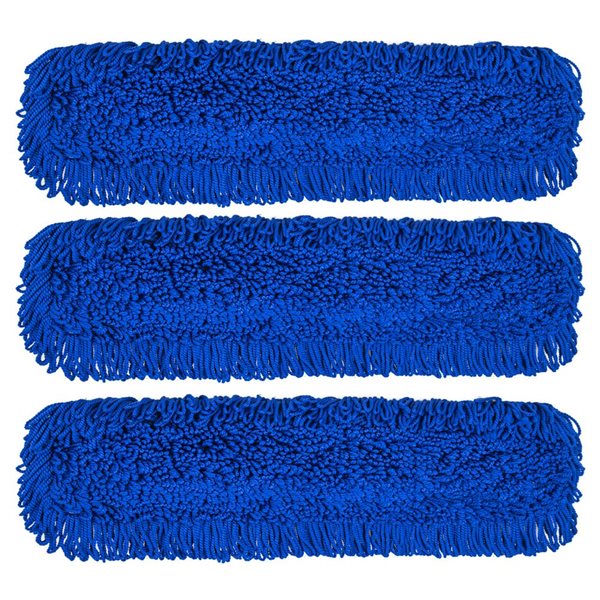 Gritt Commercial Microfibre Looped Dust Mop Pad Head 36x5-in - Blue - 3/Pck