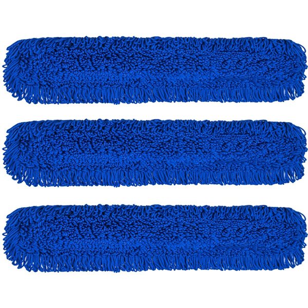 Gritt Commercial Microfibre Looped Dust Mop Pad Head - 48x5-in - Blue - 3/Pk