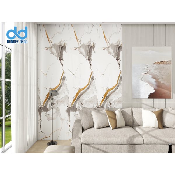Dundee Deco 2x4-ft Faux Marble Glossy Wall Panels 4/Pk - White/Black/Brown