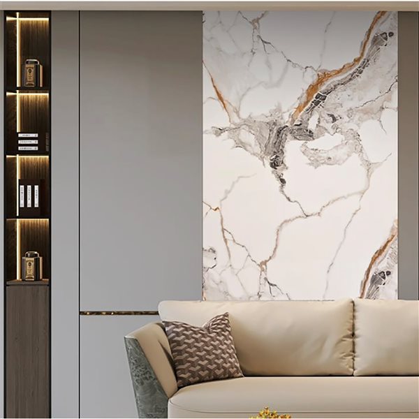 Dundee Deco 2x4-ft Faux Marble Glossy Wall Panels 4/Pk - White/Black/Brown