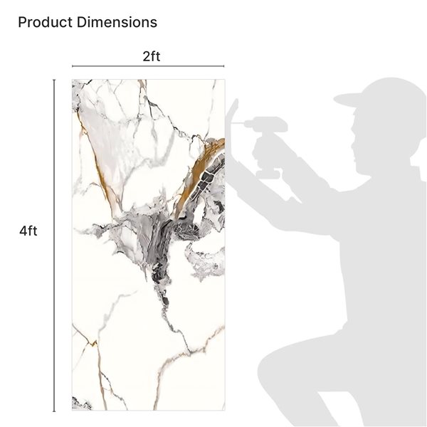 Dundee Deco 2x4-ft Faux Marble Glossy Wall Panels 4/Pk - White/Black/Brown