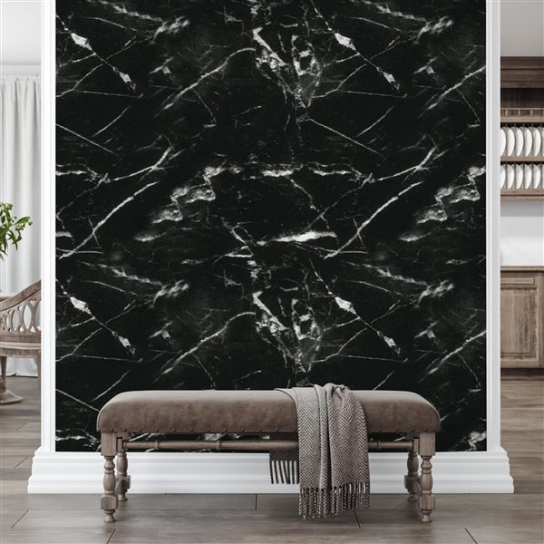 Dundee Deco 2x4-ft Faux Marble Glossy Wall Panels 4/Pk - Black/White