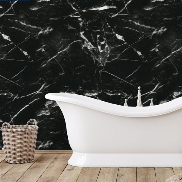 Dundee Deco 2x4-ft Faux Marble Glossy Wall Panels 4/Pk - Black/White