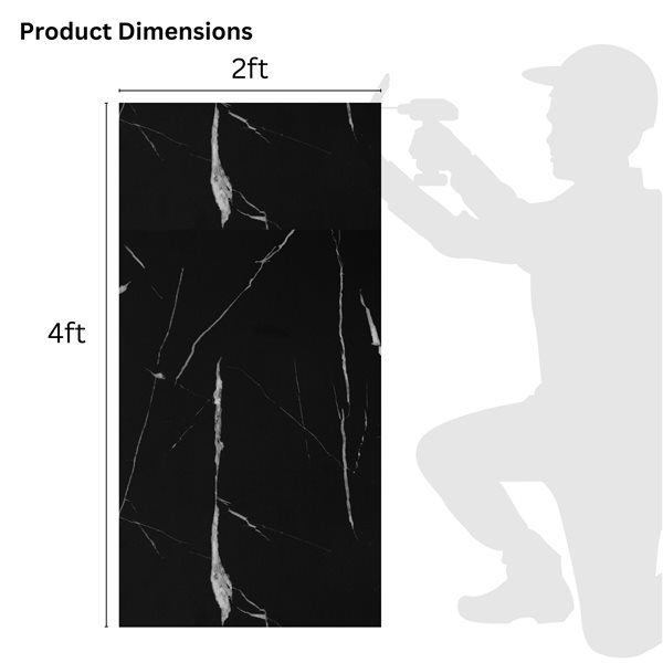 Dundee Deco 2x4-ft Faux Marble Glossy Wall Panels 4/Pk - Black/White