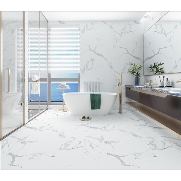 Dundee Deco 2x4-ft Faux Marble Matte Wall Panels 4/Pk - Off White/Grey/Tan