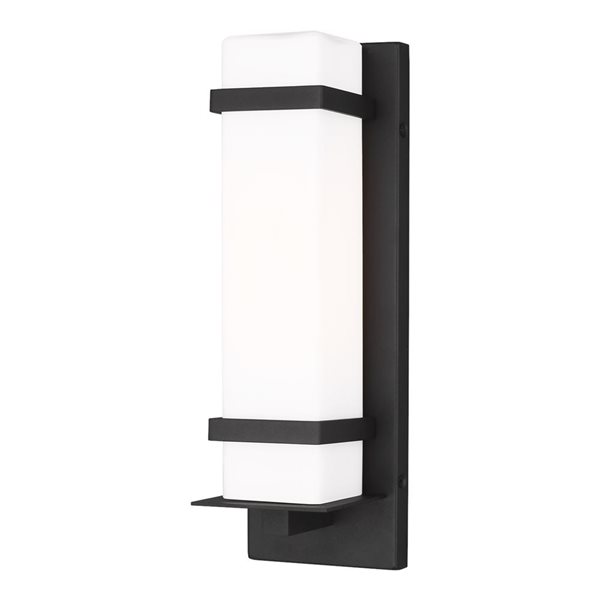Generation Lighting Alban Small 60 W One-Light White Glass Outdoor Wall Lantern - Black