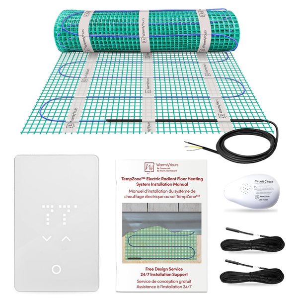 WarmlyYours TempZone Easy Mat Kit 3x10-ft w/ nTrust 2.0 Touch Nonprogrammable Thermostat 120 V, 3.75 A