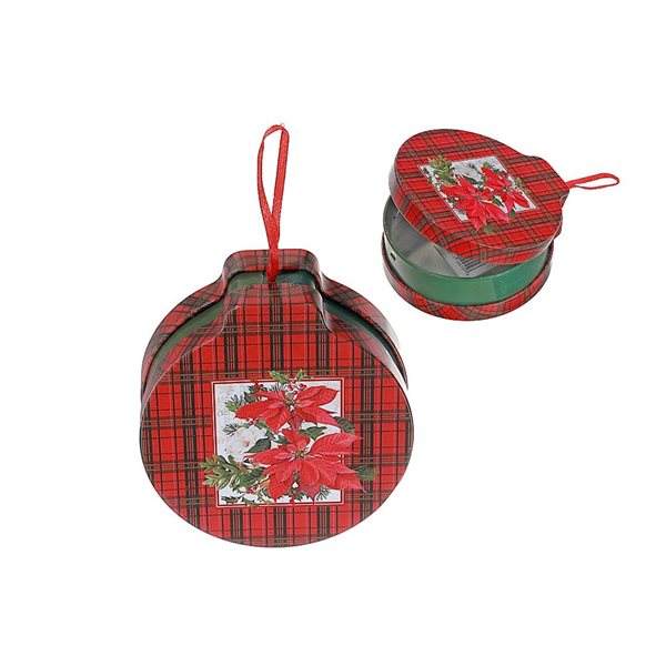 iH casadécor Red Plaid Poinsettia Tin Can Multicolour Plastic Hanging Ornaments - 5/Pack