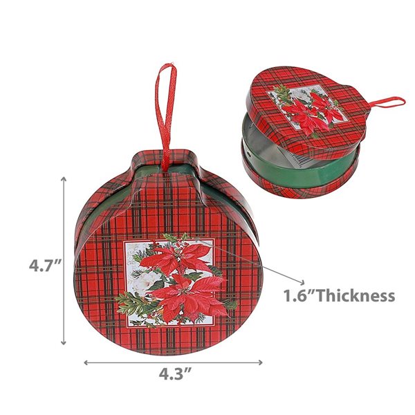 iH casadécor Red Plaid Poinsettia Tin Can Multicolour Plastic Hanging Ornaments - 5/Pack