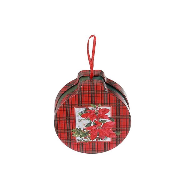 iH casadécor Red Plaid Poinsettia Tin Can Multicolour Plastic Hanging Ornaments - 5/Pack