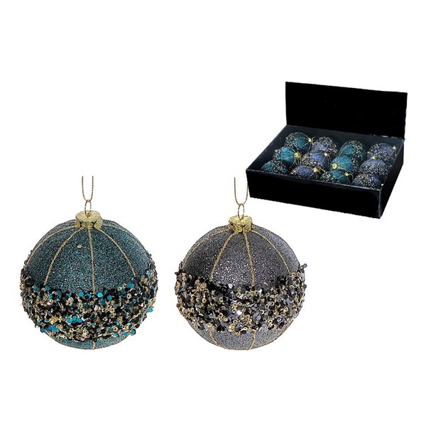 iH casadécor Sequined Ball Blue Plastic Hanging Ornaments - 12/Pack