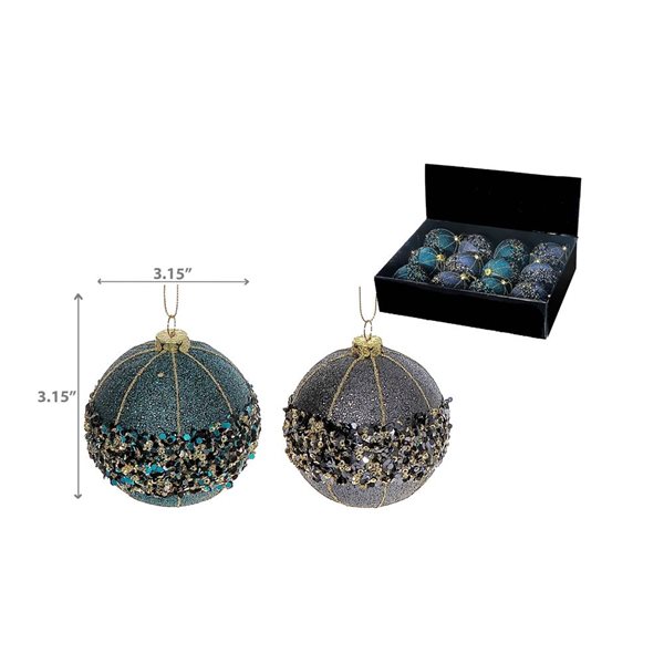 iH casadécor Sequined Ball Blue Plastic Hanging Ornaments - 12/Pack