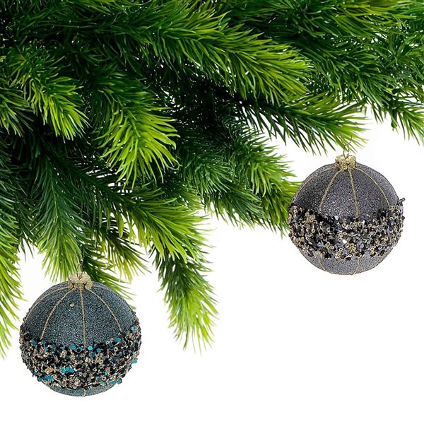 iH casadécor Sequined Ball Blue Plastic Hanging Ornaments - 12/Pack