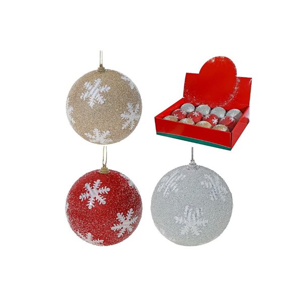 iH casadécor Glitter Snowflake Ball Multicolour Plastic Hanging Ornaments - 12/Pack