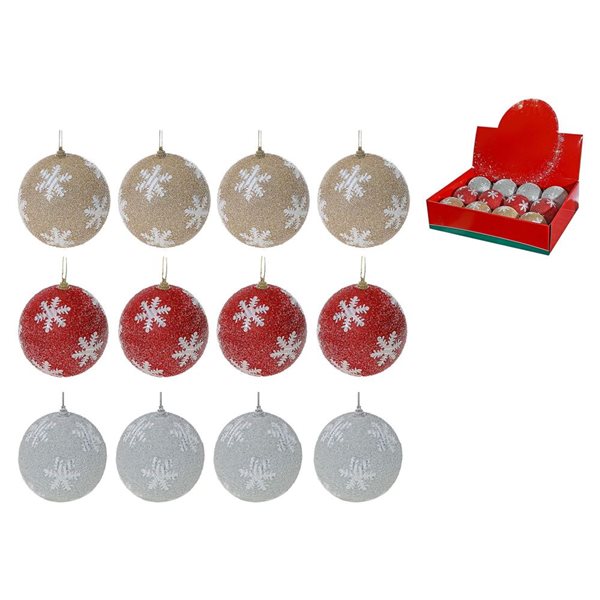 iH casadécor Glitter Snowflake Ball Multicolour Plastic Hanging Ornaments - 12/Pack