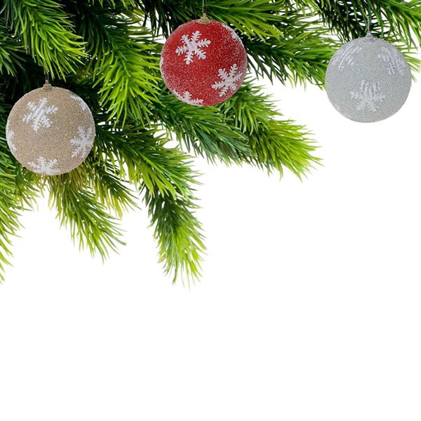 iH casadécor Glitter Snowflake Ball Multicolour Plastic Hanging Ornaments - 12/Pack