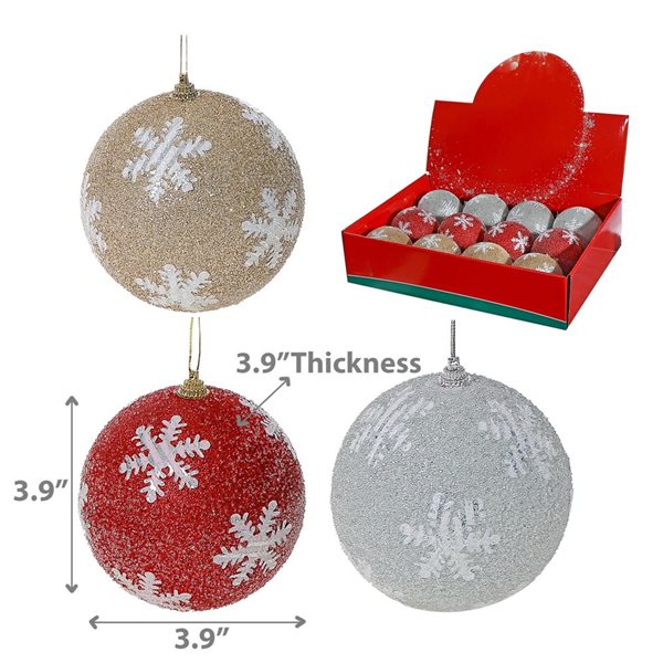 iH casadécor Glitter Snowflake Ball Multicolour Plastic Hanging Ornaments - 12/Pack