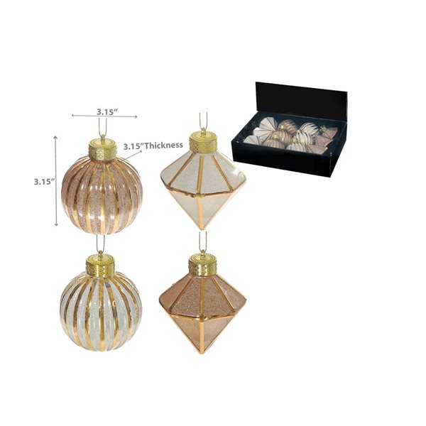 iH casadécor Glitter Diamond and Ball Champagne Plastic Hanging Ornaments - 12/Pack