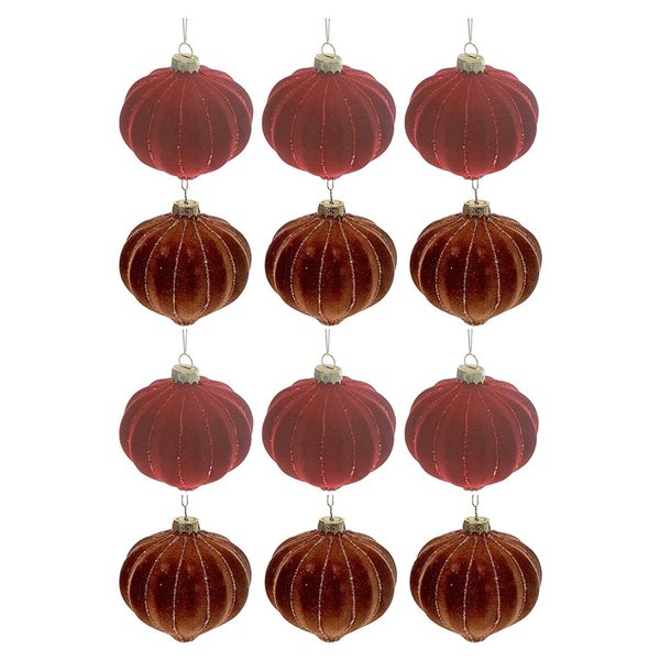 iH casadécor Velveteen Glass Onion Multicolour Plastic Hanging Ornaments - 12/Pack