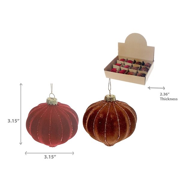 iH casadécor Velveteen Glass Onion Multicolour Plastic Hanging Ornaments - 12/Pack