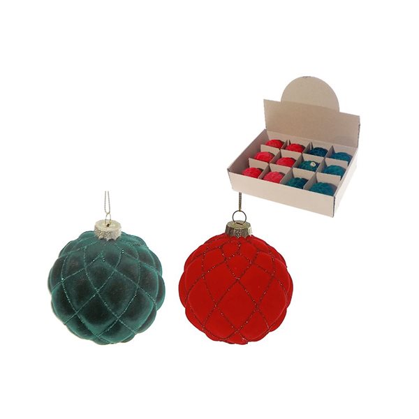 iH casadécor Velveteen Glass Ball Multicolour Plastic Hanging Ornaments  - 12/Pack