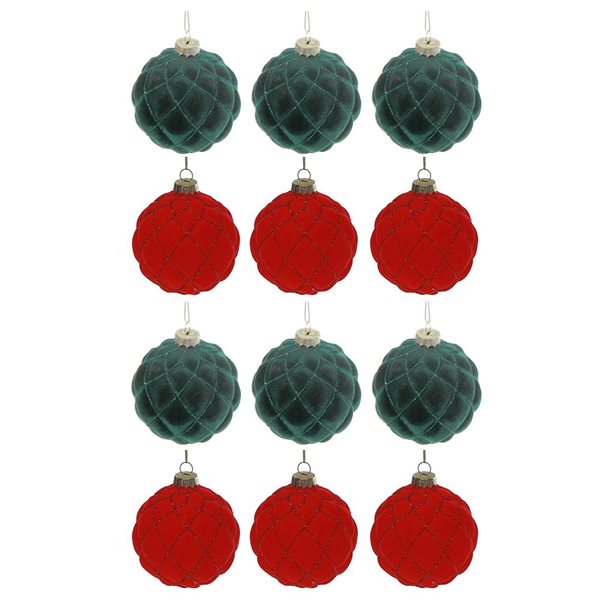 iH casadécor Velveteen Glass Ball Multicolour Plastic Hanging Ornaments  - 12/Pack