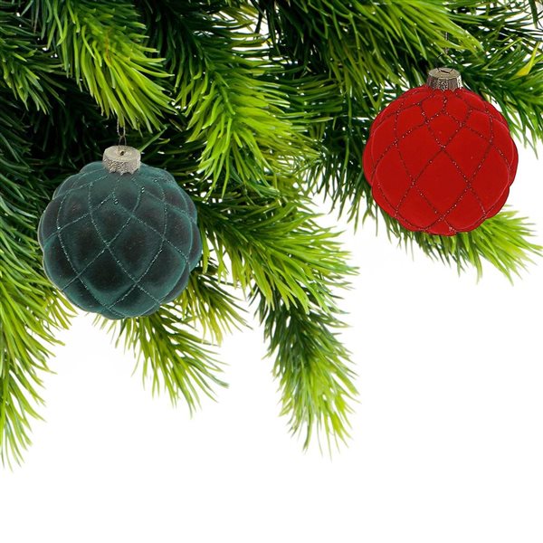 iH casadécor Velveteen Glass Ball Multicolour Plastic Hanging Ornaments  - 12/Pack