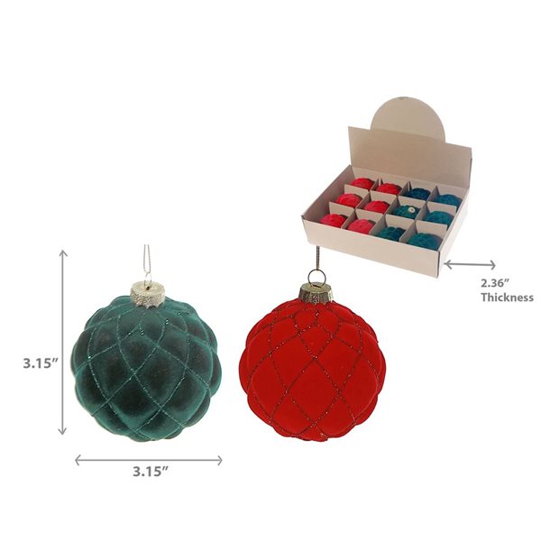 iH casadécor Velveteen Glass Ball Multicolour Plastic Hanging Ornaments  - 12/Pack