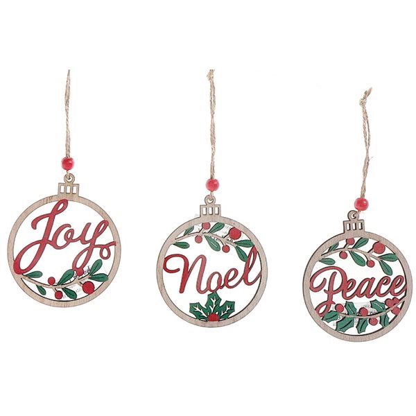 iH casadécor Wooden Round Text Multicolour Plastic Hanging Ornaments - 12/Pack