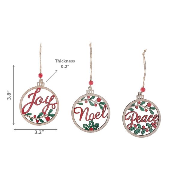iH casadécor Wooden Round Text Multicolour Plastic Hanging Ornaments - 12/Pack