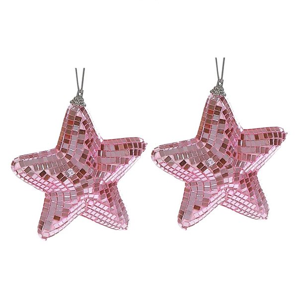 iH casadécor Sparkly Glass Star Pink Plastic Hanging Ornaments - 2/Pack