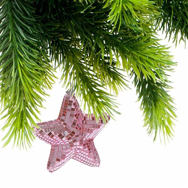 iH casadécor Sparkly Glass Star Pink Plastic Hanging Ornaments - 2/Pack