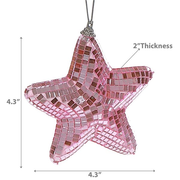 iH casadécor Sparkly Glass Star Pink Plastic Hanging Ornaments - 2/Pack