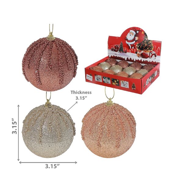 iH casadécor Textured Glitter Ball Multicolour Plastic Hanging Ornaments - 12/Pack