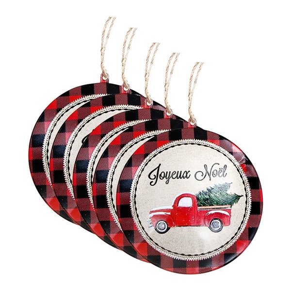 iH casadécor Truck Joyeux Noël Tin Multicolour Plastic Hanging Ornaments - 5/Pack